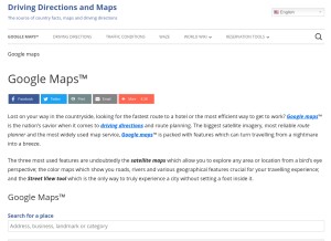How drivingdirectionsandmaps.com looks like on a tablet such as an iPad.