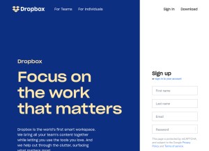 How dropbox.com looks like on a tablet such as an iPad.