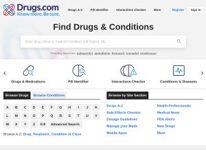 How drugs.com looks like on a tablet such as an iPad.