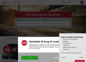 How dsb.dk looks like on a tablet such as an iPad.