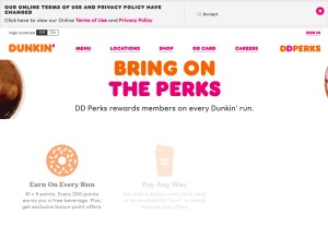 How dunkindonuts.com looks like on a tablet such as an iPad.