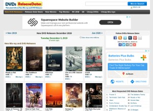 How dvdsreleasedates.com looks like on a tablet such as an iPad.