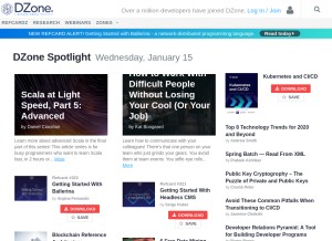 How dzone.com looks like on a tablet such as an iPad.