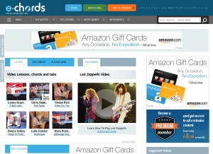 How e-chords.com looks like on a tablet such as an iPad.