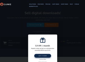 How e-junkie.com looks like on a tablet such as an iPad.