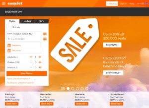 How easyjet.com looks like on a tablet such as an iPad.