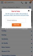 How ecomfort.com looks like on a mobile device such as an iPhone.
