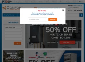 How ecomfort.com looks like on a tablet such as an iPad.