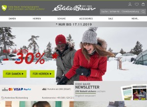 How eddiebauer.de looks like on a tablet such as an iPad.