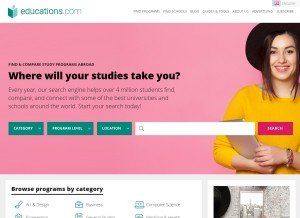 How educations.com looks like on a tablet such as an iPad.