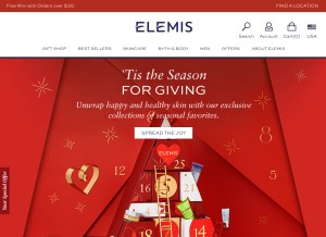 How elemis.com looks like on a tablet such as an iPad.