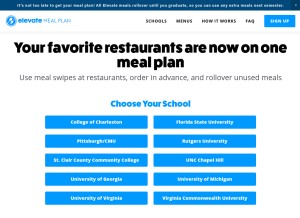 How elevatemealplan.com looks like on a tablet such as an iPad.