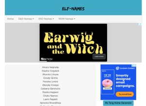 How elf-names.com looks like on a tablet such as an iPad.
