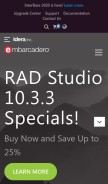 How embarcadero.com looks like on a mobile device such as an iPhone.