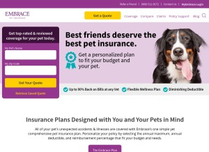 How embracepetinsurance.com looks like on a tablet such as an iPad.