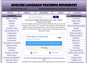 How englishwsheets.com looks like on a tablet such as an iPad.