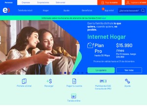 How entel.cl looks like on a tablet such as an iPad.