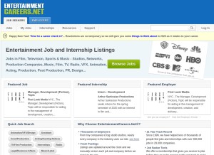 How entertainmentcareers.net looks like on a tablet such as an iPad.