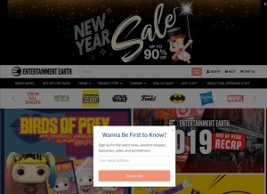 How entertainmentearth.com looks like on a tablet such as an iPad.