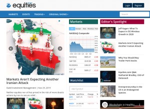 How equities.com looks like on a tablet such as an iPad.