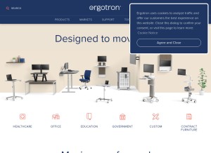 How ergotron.com looks like on a tablet such as an iPad.
