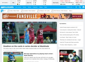 How espncricinfo.com looks like on a tablet such as an iPad.