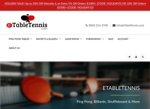 How etabletennis.com looks like on a tablet such as an iPad.