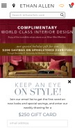 How ethanallen.com looks like on a mobile device such as an iPhone.