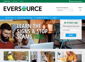How eversource.com looks like on a tablet such as an iPad.