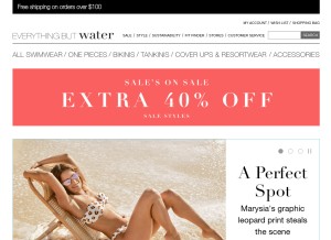 How everythingbutwater.com looks like on a tablet such as an iPad.