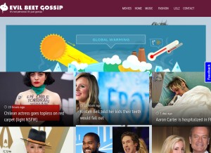 How evilbeetgossip.com looks like on a tablet such as an iPad.