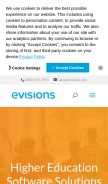 How evisions.com looks like on a mobile device such as an iPhone.