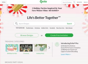 How evite.com looks like on a tablet such as an iPad.