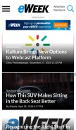 How eweek.com looks like on a mobile device such as an iPhone.