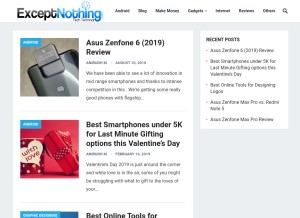 How exceptnothing.com looks like on a tablet such as an iPad.