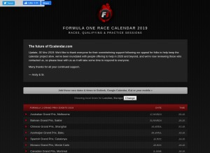 How f1calendar.com looks like on a tablet such as an iPad.