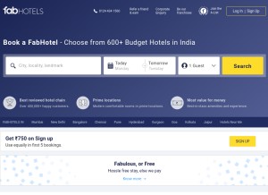 How fabhotels.com looks like on a tablet such as an iPad.