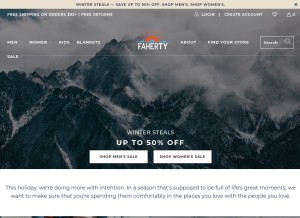 How fahertybrand.com looks like on a tablet such as an iPad.