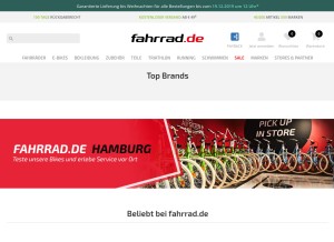 How fahrrad.de looks like on a tablet such as an iPad.