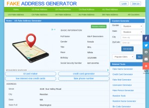 How fakeaddressgenerator.com looks like on a tablet such as an iPad.