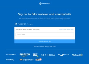How fakespot.com looks like on a tablet such as an iPad.