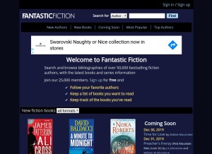 How fantasticfiction.com looks like on a tablet such as an iPad.