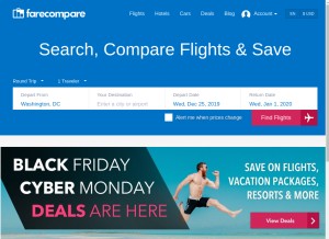 How farecompare.com looks like on a tablet such as an iPad.