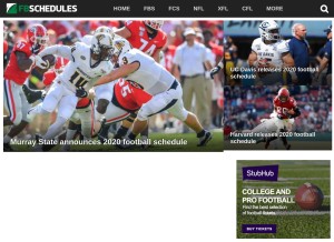 How fbschedules.com looks like on a tablet such as an iPad.
