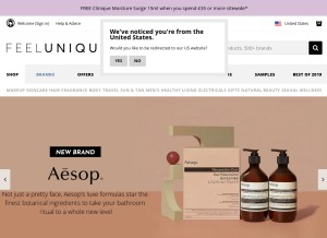 How feelunique.com looks like on a tablet such as an iPad.