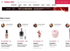 How femaledaily.com looks like on a tablet such as an iPad.