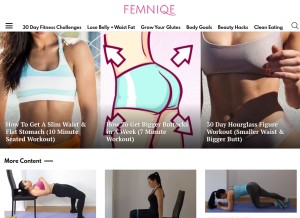 How femniqe.com looks like on a tablet such as an iPad.