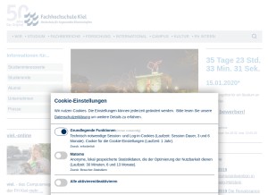How fh-kiel.de looks like on a tablet such as an iPad.