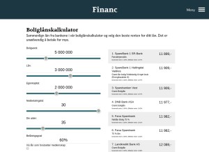 How financ.no looks like on a tablet such as an iPad.