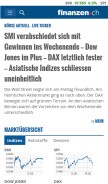 How finanzen.ch looks like on a mobile device such as an iPhone.